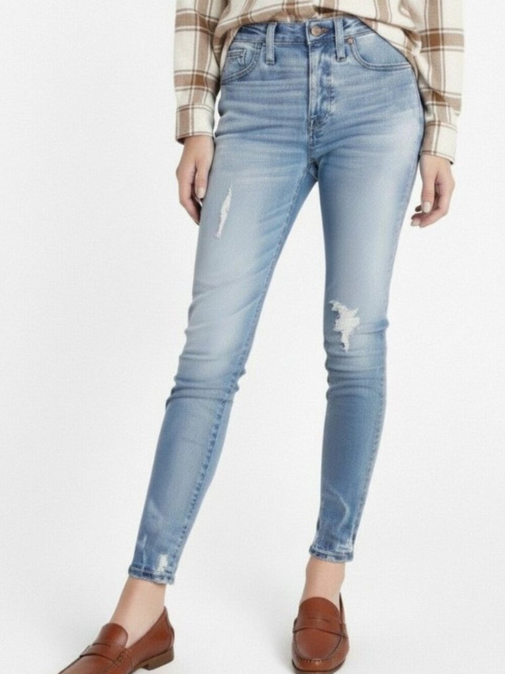 Madewell 9" High Rise Skinny Jeans Destructed Hem Kaihara Denim Light Wash 25